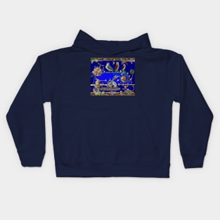 WEIRD MEDIEVAL BESTIARY MAKING MUSIC, Three Owls And Night Concert of Rabbits Kids Hoodie